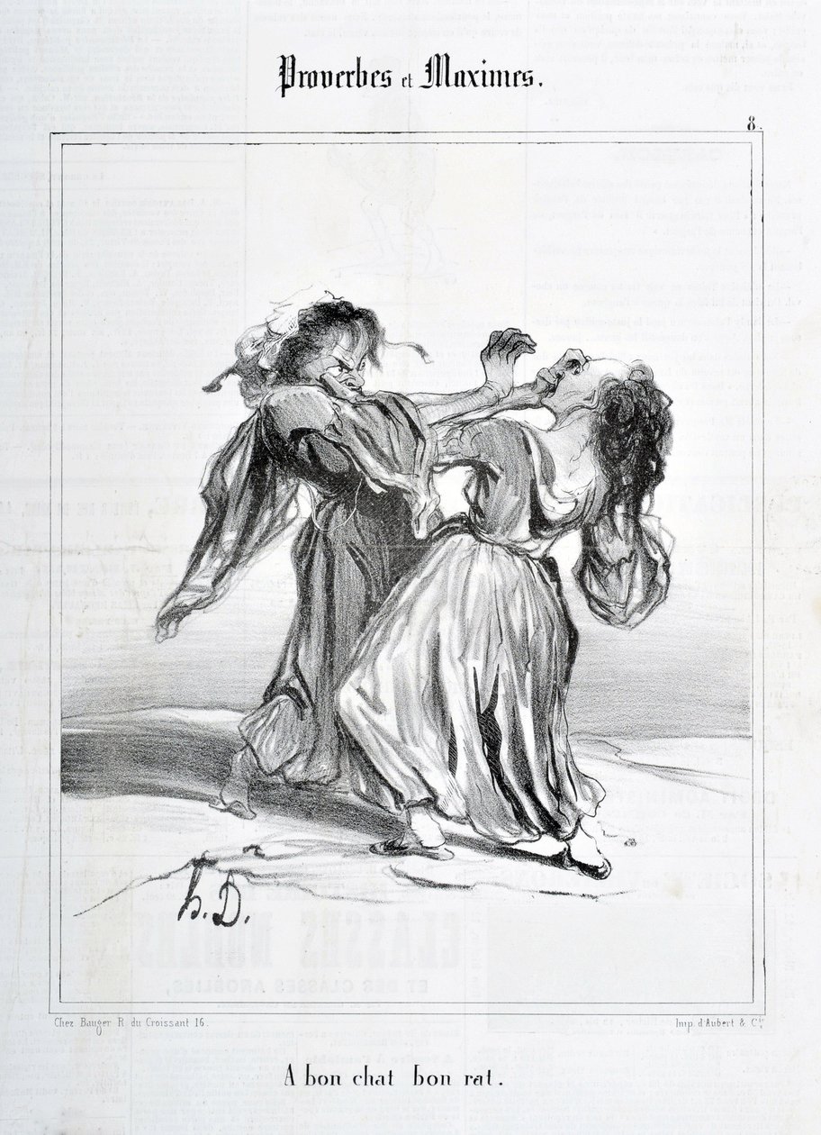 Opera di Honoré Daumier (1808-1879). Charivari del 1840: Serie PROVERBES ET MAXIMES A bon chat bon rat MUSEO DELLE BELLE ARTI - PALAZZO LONGCHAMP, MARSIGLIA da Honoré Daumier