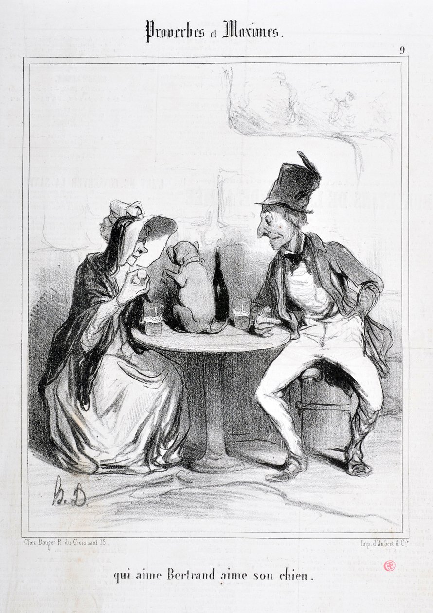 Opera di Honore Daumier (1808-1879). Charivari del 1840: Serie PROVERBES ET MAXIMES - chi ama Bertrand ama il suo cane MUSEE DES BEAUX ARTS - PALAIS LONGCHAMP, MARSEILLE da Honoré Daumier