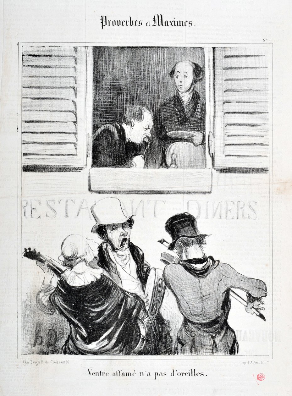 Opera di Honore Daumier (1808-1879). Charivari del 1840: Serie PROVERBES ET MAXIMES - La fame non ha orecchie MUSEE DES BEAUX ARTS - PALAIS LONGCHAMP, MARSEILLE da Honoré Daumier