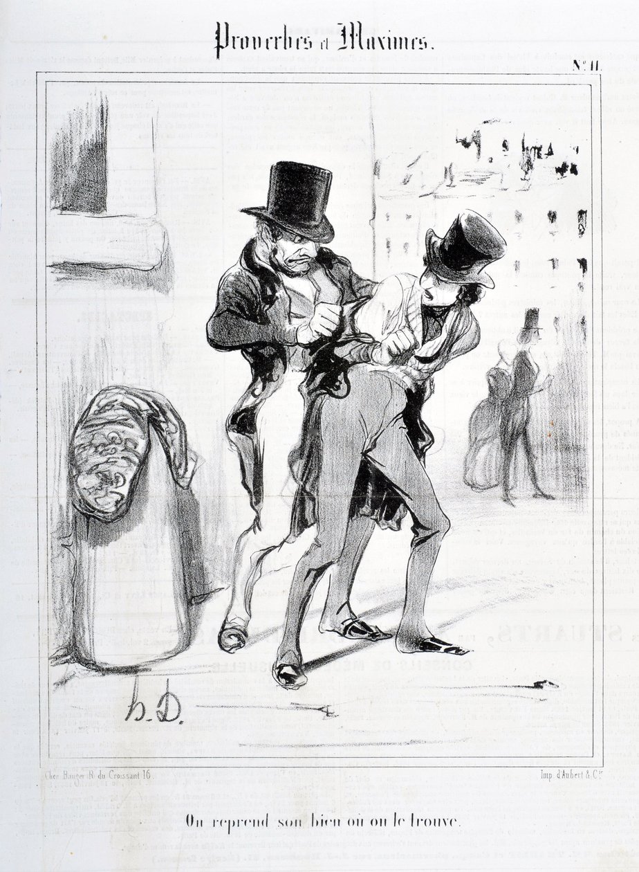 Opera di Honoré Daumier (1808-1879). Charivari del 1840: Serie PROVERBES ET MAXIMES "Riprendiamo la nostra proprietà o la troviamo" MUSEE DES BEAUX ARTS - PALAIS LONGCHAMP, MARSEILLE da Honoré Daumier
