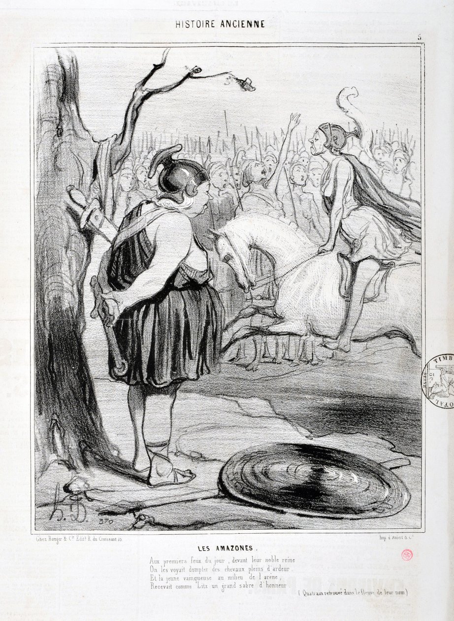 Opera di Honore Daumier (1808-1879) Charivari del 1842: Serie HISTORIE ANCIE Les Amazones. 