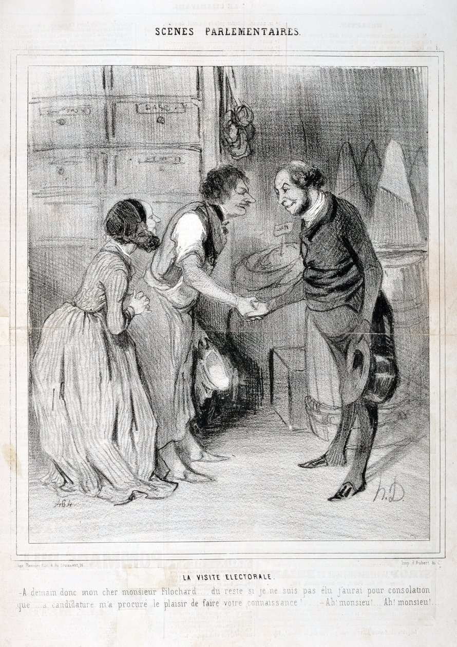 Opera di Honore Daumier (1808-1879) Charivari del 1843: Serie SCENES PARLIAMENTARY. La visita elettorale. MUSEO DELLE BELLE ARTI - PALAZZO LONGCHAMP, MARSIGLIA da Honoré Daumier