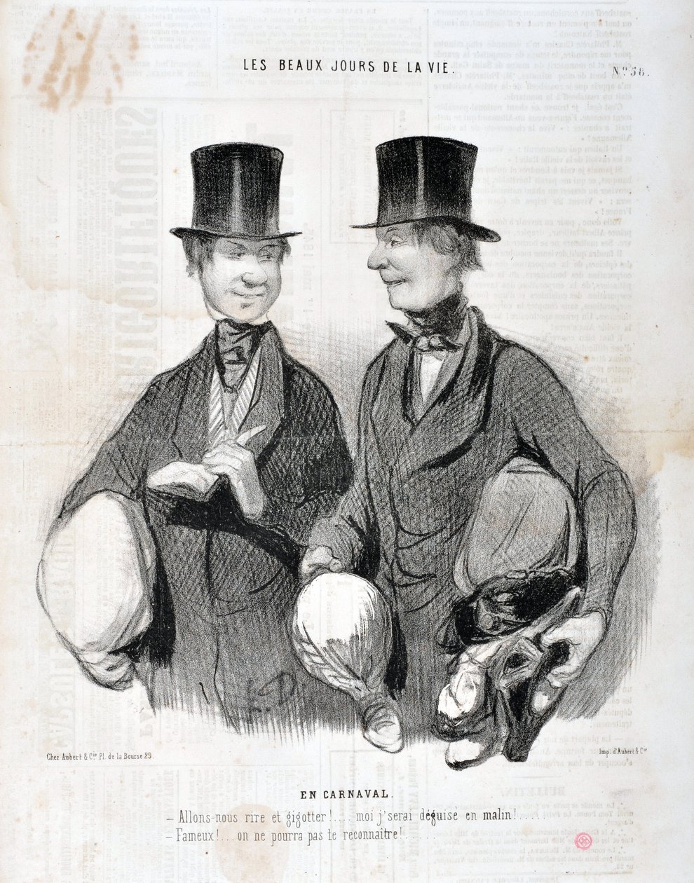 Opera di Honoré Daumier (1808-1879). Charivari del 1845: Serie LES BEAUX DAYS DE LA VIE. A Carnevale -Ridiamo e balliamo! Sarò deluso come intelligente! Famoso! Non possiamo riconoscerti... MUSEO DELLE BELLE ARTI - PALAZZO LONGCHAMP, MARSIGLIA da Honoré Daumier