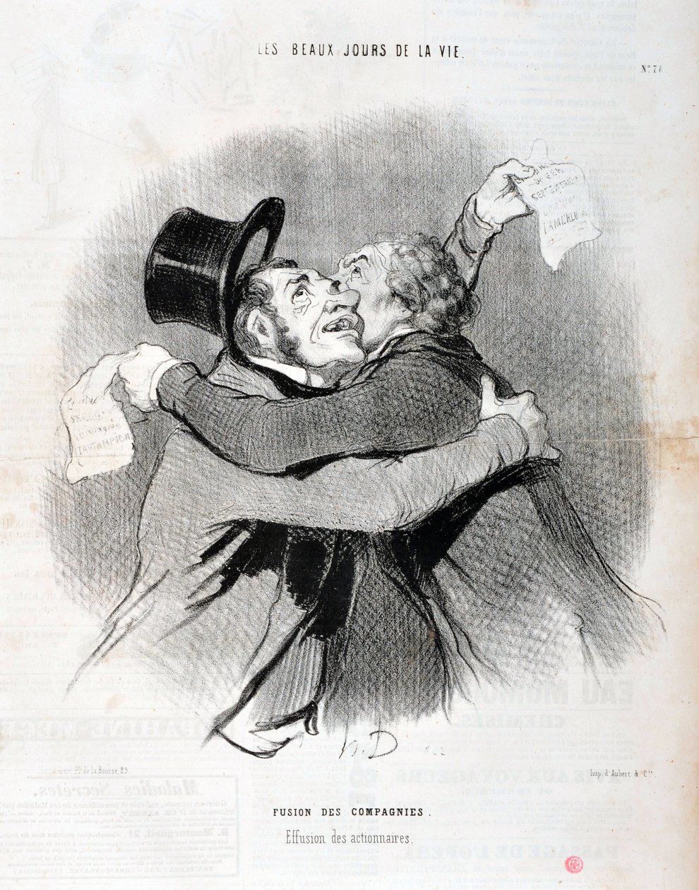 Opera di Honore Daumier (1808-1879) Charivari del 1845: Serie LES BEAUX DAYS DE LA VIE. Fusione di società - Esito degli azionisti. MUSEO DELLE BELLE ARTI - PALAZZO LONGCHAMP, MARSIGLIA da Honoré Daumier