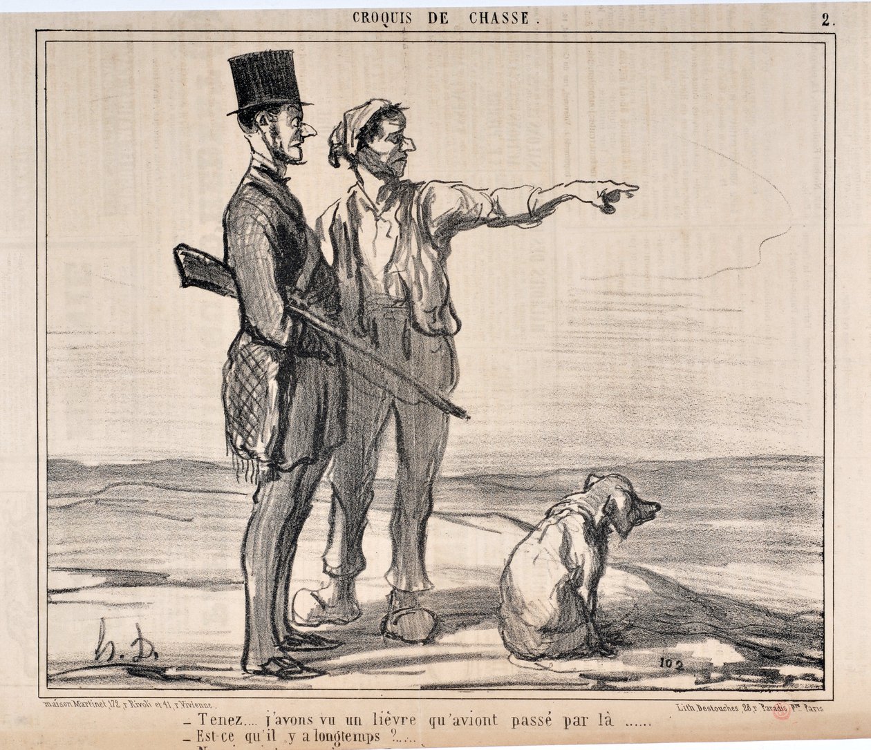 Opera di Honoré Daumier (1808-1879) Charivari del 1857: Serie schizzi di caccia Tieni... ho visto un lepre che volava da quelle parti... - È da molto tempo? MUSEO DELLE BELLE ARTI - PALAZZO LONGCHAMP, MARSIGLIA da Honoré Daumier