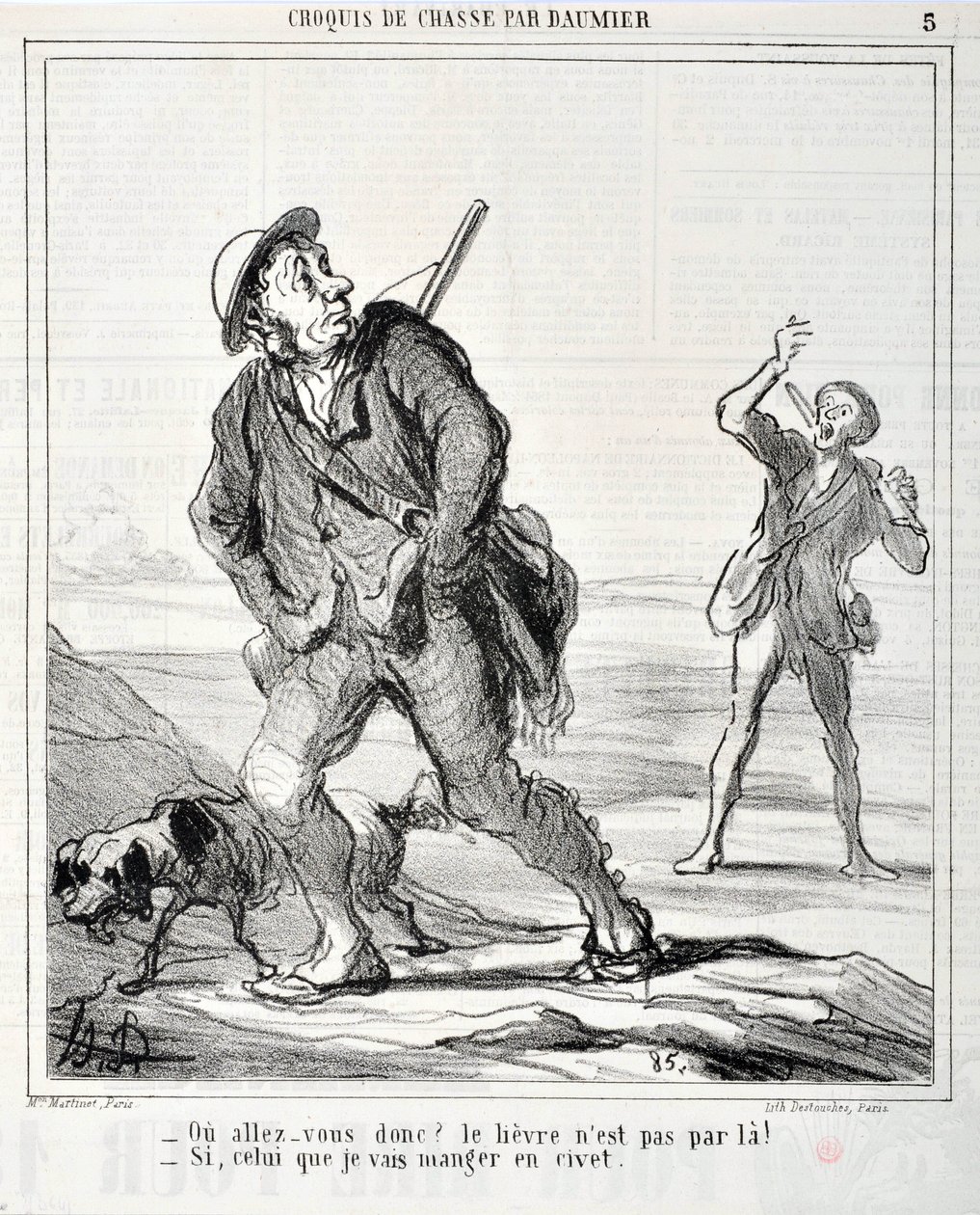 Opera di Honore Daumier (1808-1879) Charivari del 1864: Serie Sketch de Chasse "Dove va dunque? La lepre non è da quella parte! - Se quella che sto per mangiare in civet" MUSEO DELLE BELLE ARTI - PALAIS LONGCHAMP, MARSIGLIA da Honoré Daumier