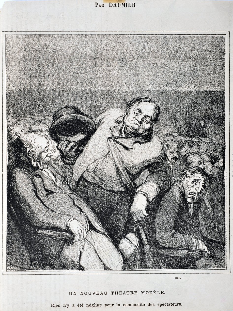 Opera di Honoré Daumier (1808-1879). Charivari del 1864: Serie schizzi presi al Teatro Un nuovo modello di teatro. Nulla è stato trascurato per la comodità degli spettatori MUSEO DELLE BELLE ARTI - PALAZZO LONGCHAMP, MARSIGLIA da Honoré Daumier