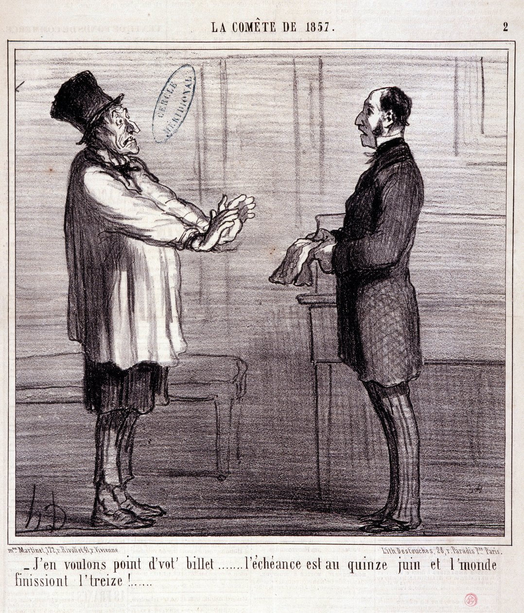 Vignetta sulla scienza. Serie "La Cometa del 1857": "Non voglio biglietti...". Incisione di Honoré Daumier (1808-1879). Estratto dal giornale "Le Charivari" 4 marzo da Honoré Daumier
