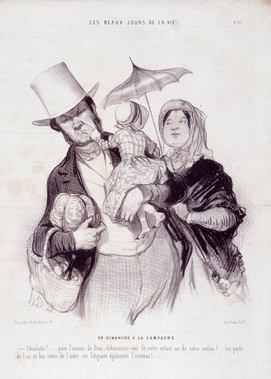 Vignetta sulla famiglia. Serie "I bei giorni della vita": "Una domenica in campagna...". Incisione di Honoré Daumier (1808-1879). Estratto dal giornale "Le Charivari" 21 luglio da Honoré Daumier