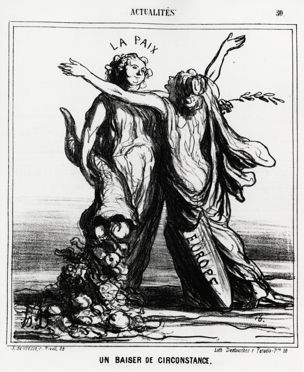 Europa e pace: un bacio speciale (illustrazione di Honoré Daumier, pubblicata in Charivari, 1 aprile) da Honoré Daumier