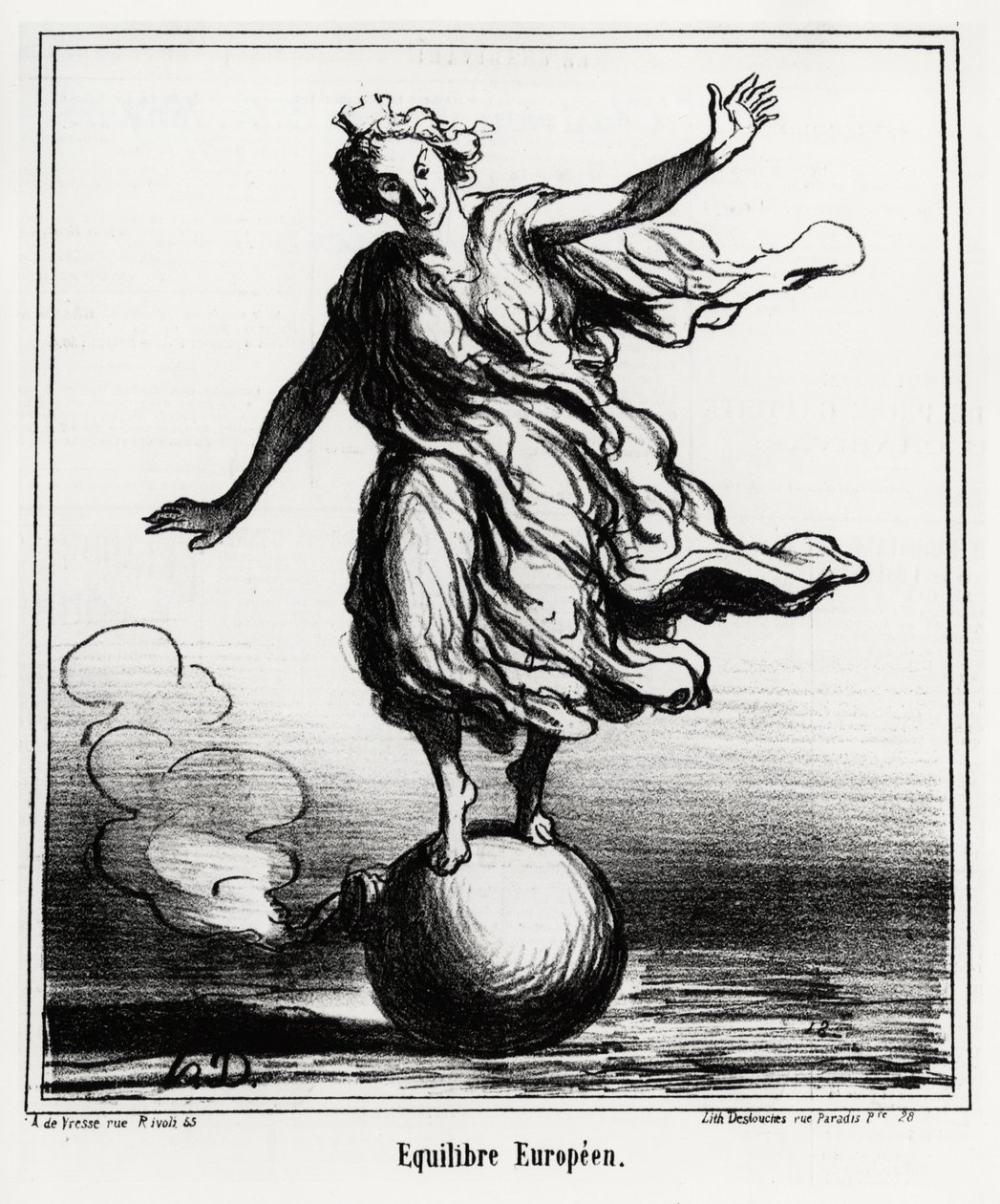 Equilibrio europeo. Illustrazione di Honore Daumier (1808-1879), pubblicata nelle notizie, "Charivari", datata 3 aprile da Honoré Daumier