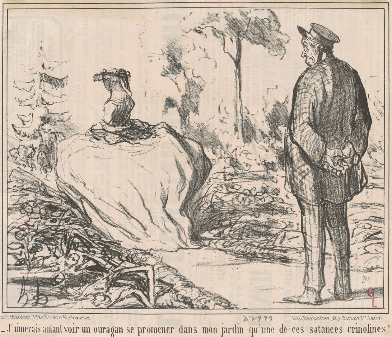 Preferirei vedere un uragano passeggiare nel mio giardino piuttosto che una di queste dannate crinoline! da Honoré Daumier