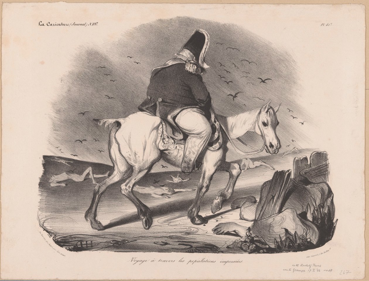 Caricatura di Luigi Filippo I, re di Francia a cavallo tra i cadaveri da Honoré Daumier
