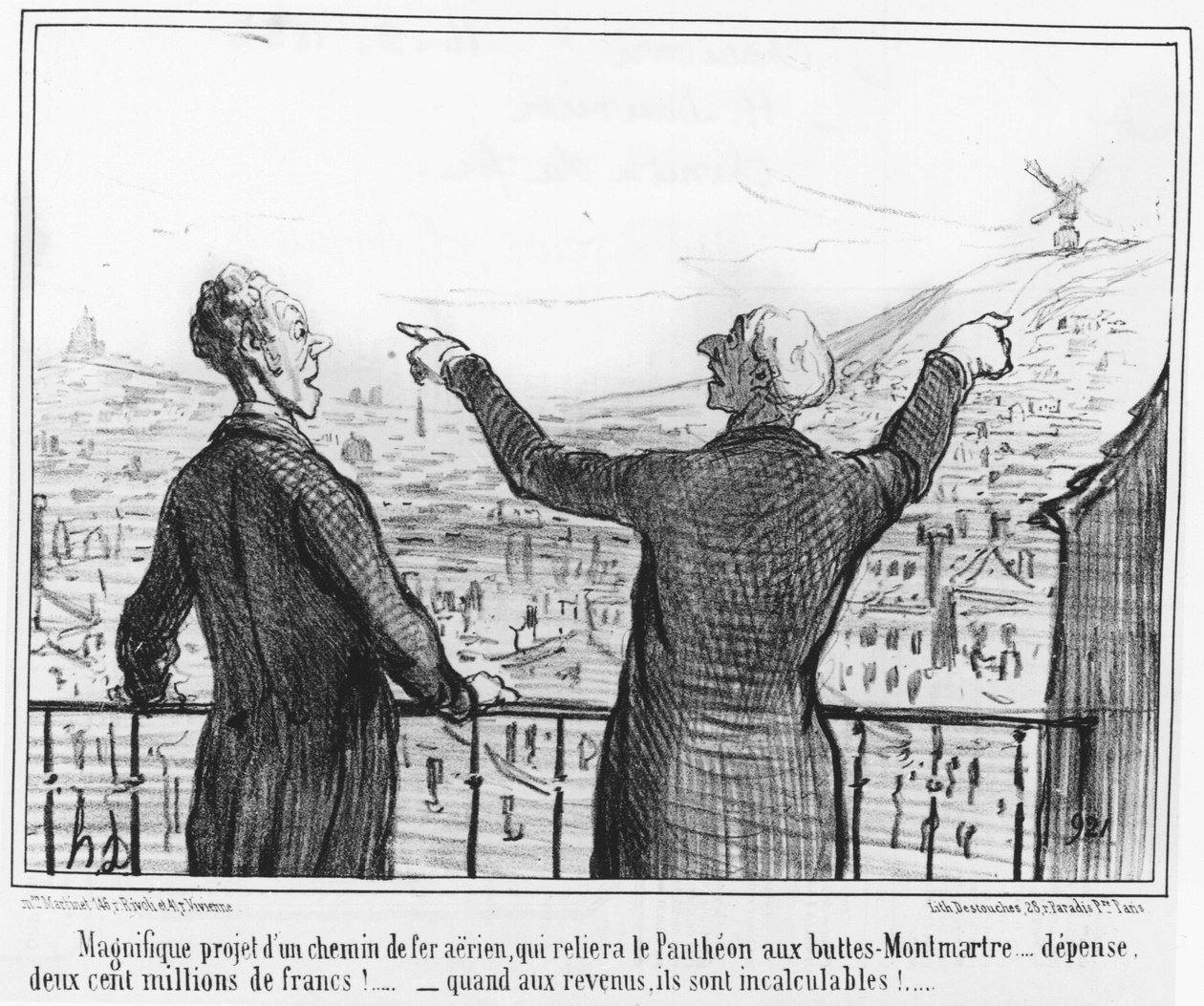 Magnifico progetto di una ferrovia aerea, che collegherà il Pantheon a Buttes-Montmartre... spendere, duecento milioni di franchi!... -quando al reddito, sono incalcolabili!... : da "Maileurs d