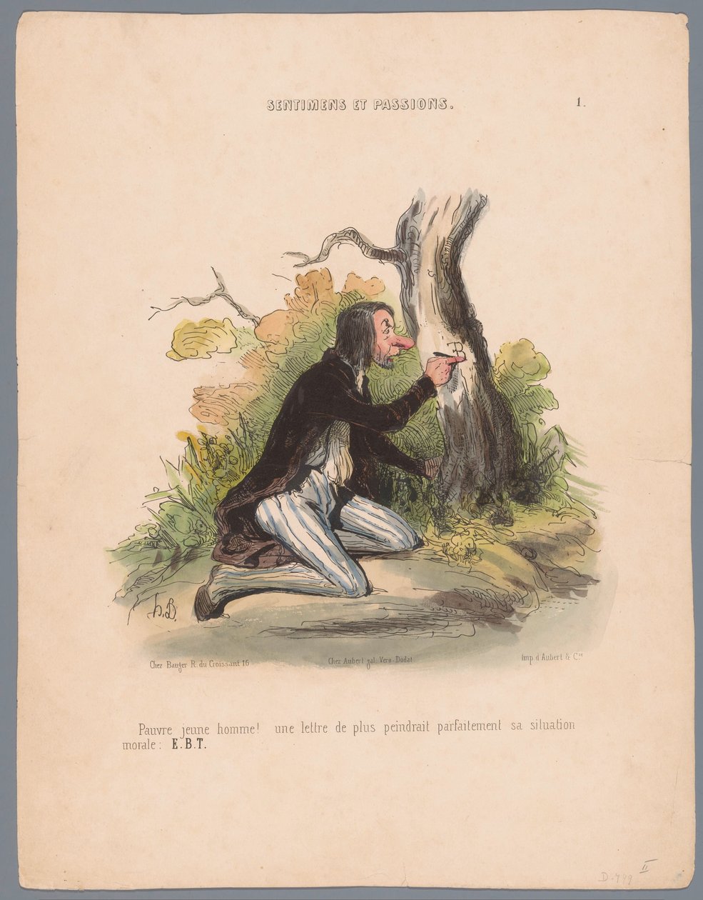 Uomo che incide iniziali nella corteccia di un albero da Honoré Daumier