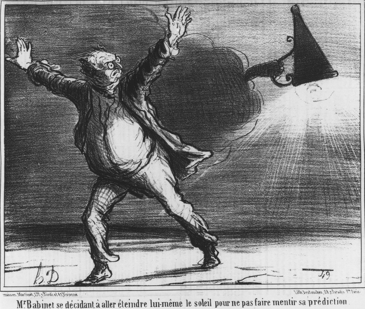 Monsieur Babient decise di spegnere il sole da solo per non smentire la sua previsione, caricatura sulla cometa di Honore Daumier del 1857 da Honoré Daumier