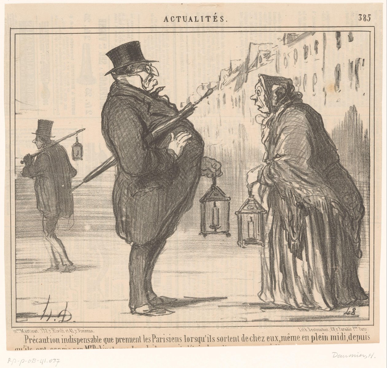 Monsieur Prudhomme e una vecchia con lanterna e ombrello da Honoré Daumier