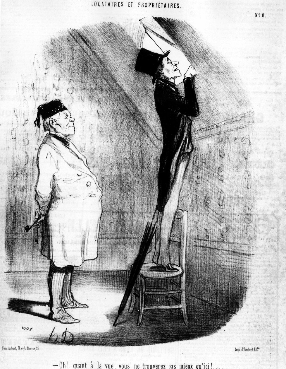 Oh! Per quanto riguarda la vista, non troverai di meglio che qui!... , tratto da "Tenants et Owners", serie di caricature di Honore Daumier (1808-1879). "Charivari" da Honoré Daumier