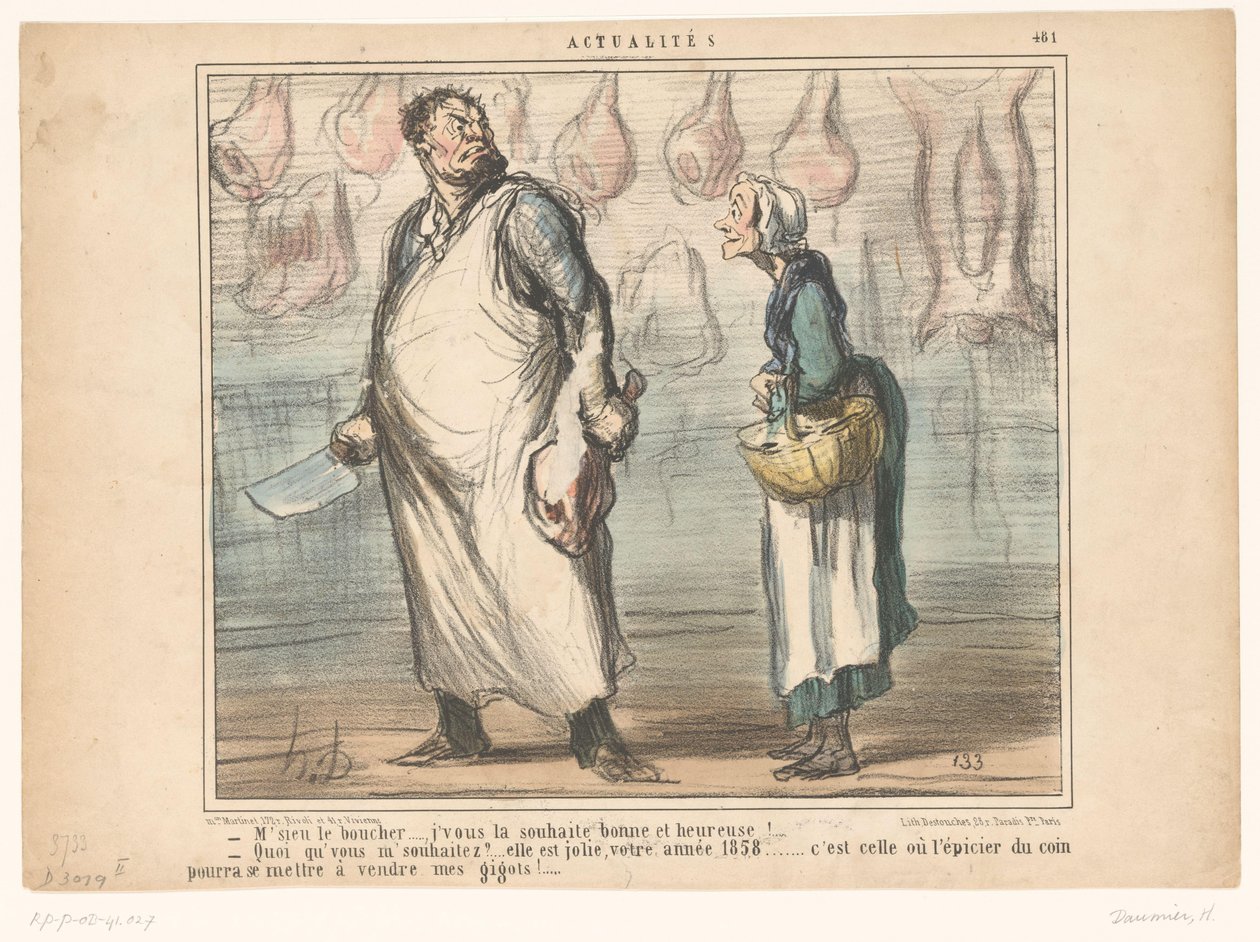 Vecchia donna parla a un macellaio da Honoré Daumier
