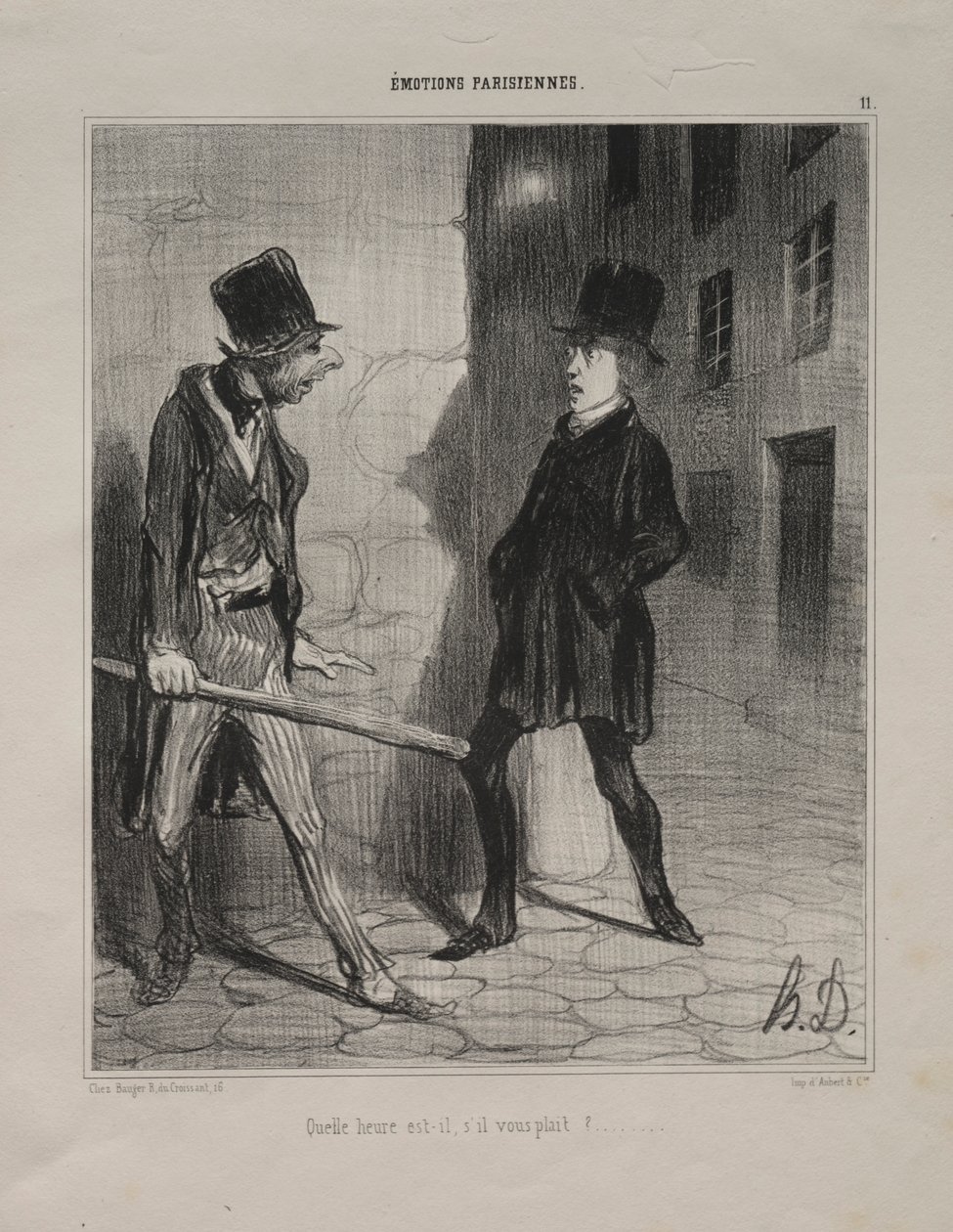 Emozioni parigine, tavola 11: Che ore sono per favore, 24 novembre 1839 da Honoré Daumier