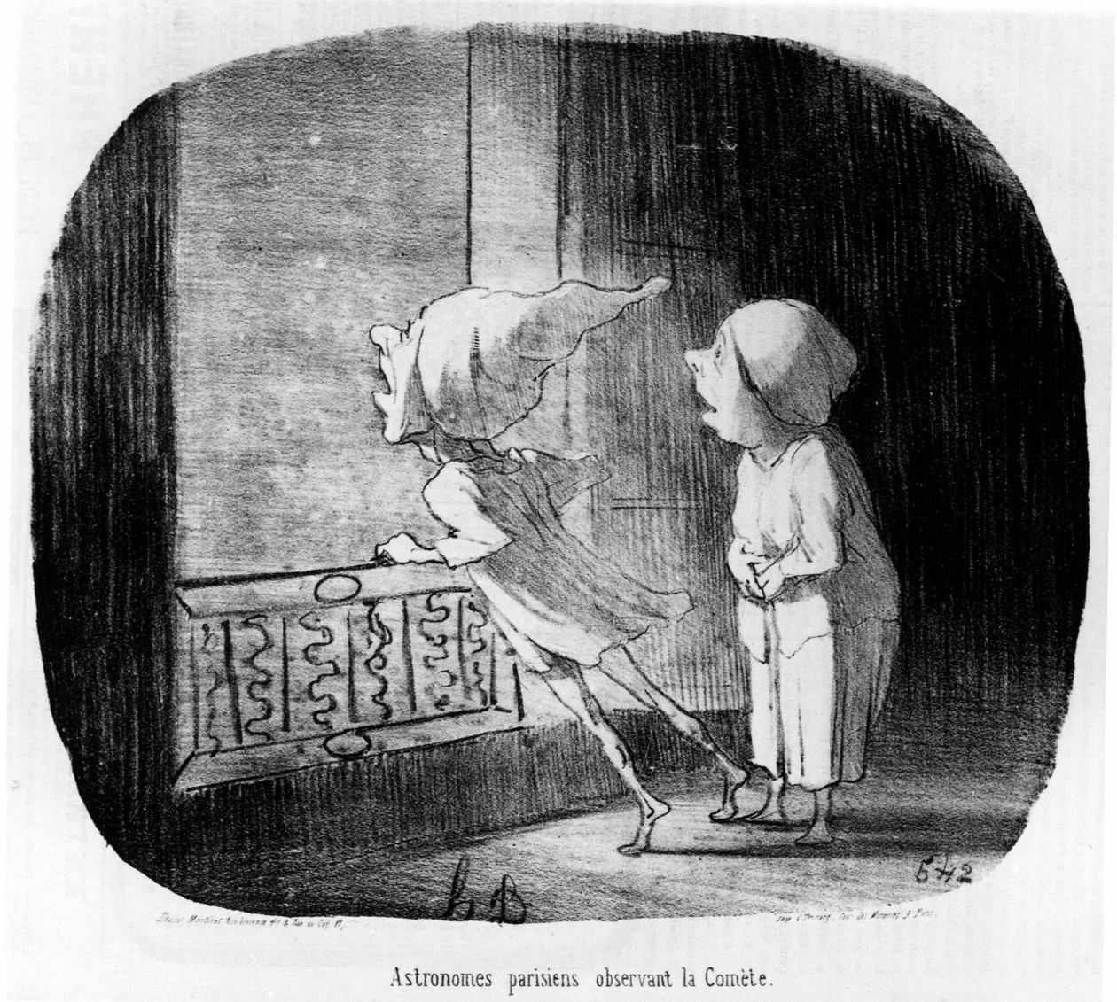 Astronomi parigini che osservano la cometa, tratto da “Astronomia”, una serie di vignette sugli astronomi e la cometa di Honoré Daumier. “Charivari” da Honoré Daumier