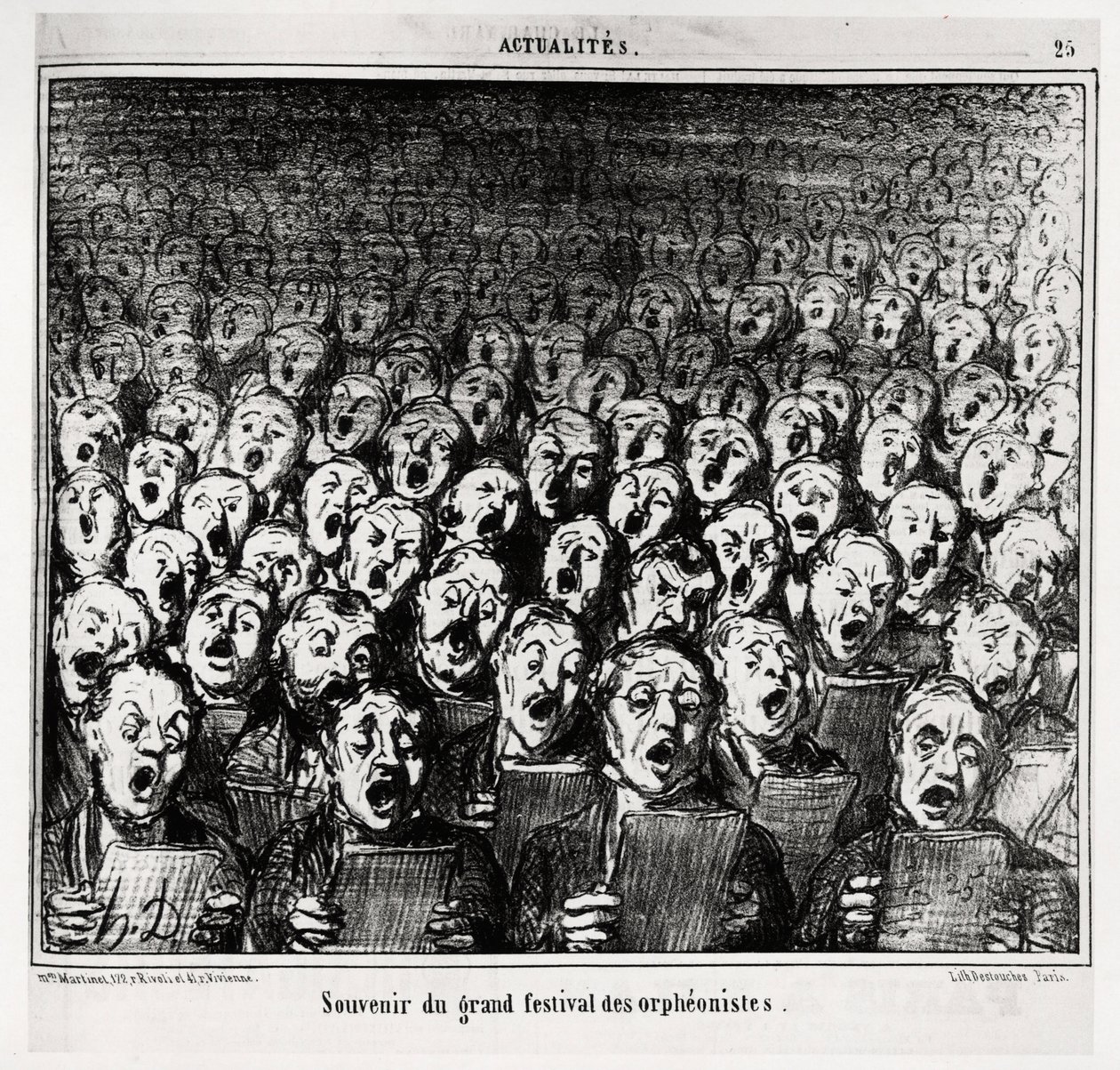 Ricordo della grande festa degli orfeonisti. Illustrazione di Honore Daumier (1808-1879), pubblicata nelle notizie, "Charivari", datata 28 marzo 1859. da Honoré Daumier