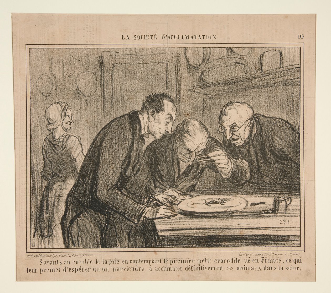Scienziati al culmine della gioia contemplando il primo piccolo coccodrillo da Honoré Daumier