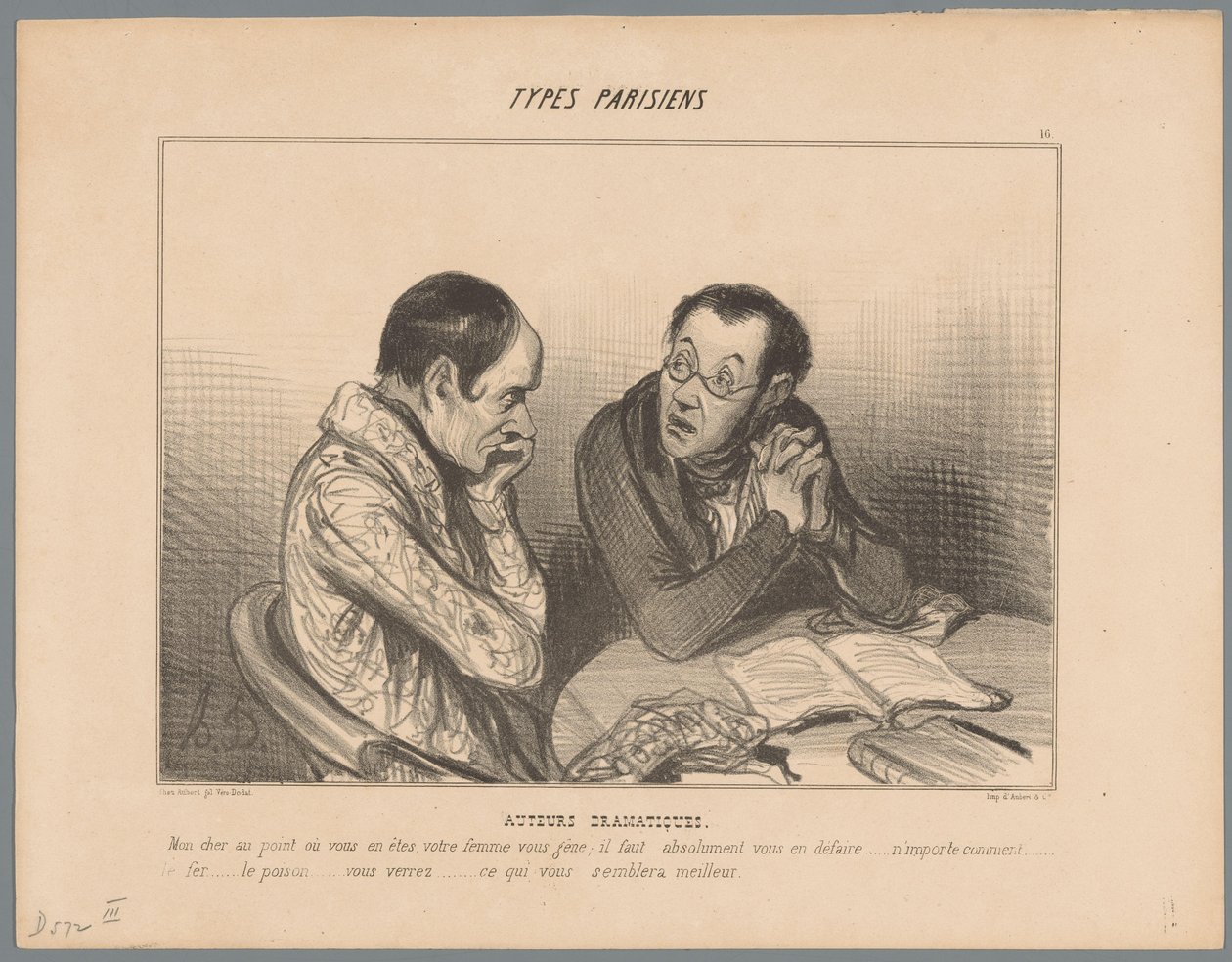 Scrittore consiglia a un collega di sbarazzarsi della moglie (Auteurs dramatiques, Parijse types, Types Parisiens) da Honoré Daumier