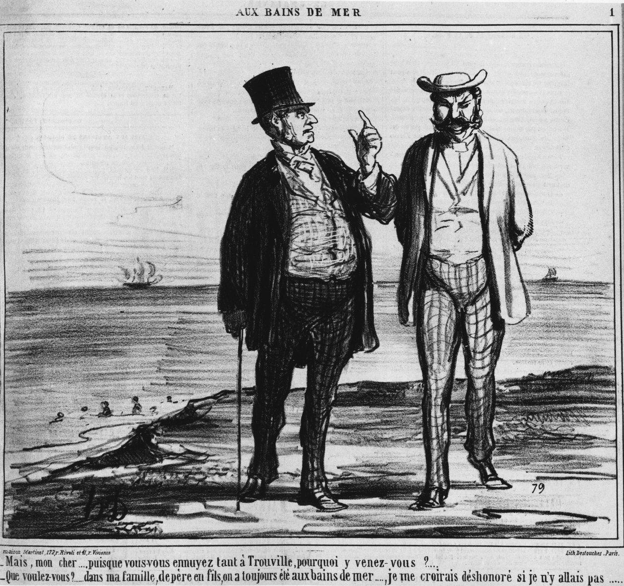 Bagni al mare: parigini su una spiaggia di Trouville da Honoré Daumier
