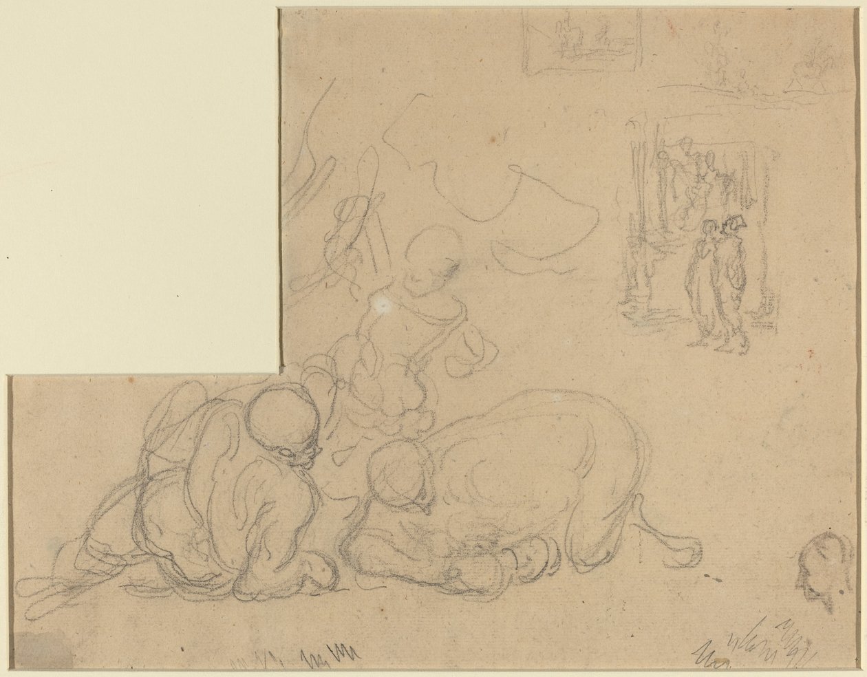 Foglio di studi con due uomini grandi a terra da Honoré Daumier