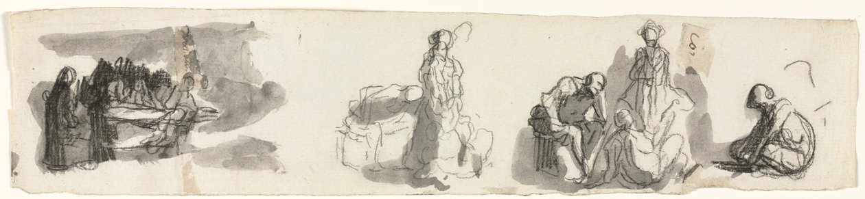 Foglio di studi con un gruppo di quattro figure a destra, schizzi di varie figure da Honoré Daumier
