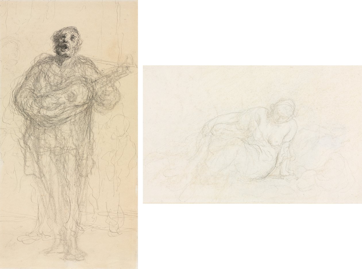 Chitarrista che canta (recto); Donna reclinata appoggiata sul braccio (verso) da Honoré Daumier