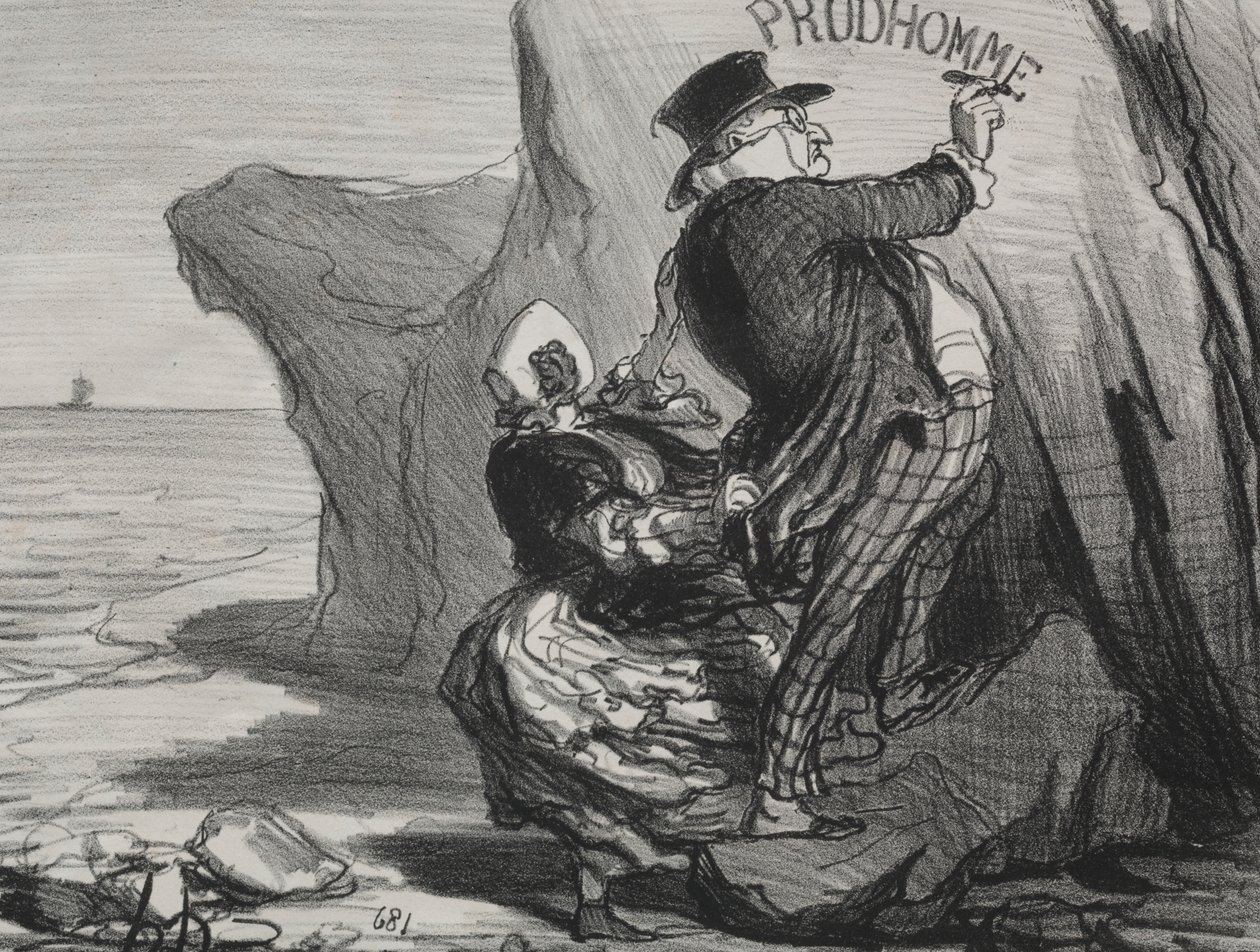 Il buon borghese (tavola 3): Voglio lasciare un monumento imperituro della nostra visita a questa scogliera... da Honoré Daumier