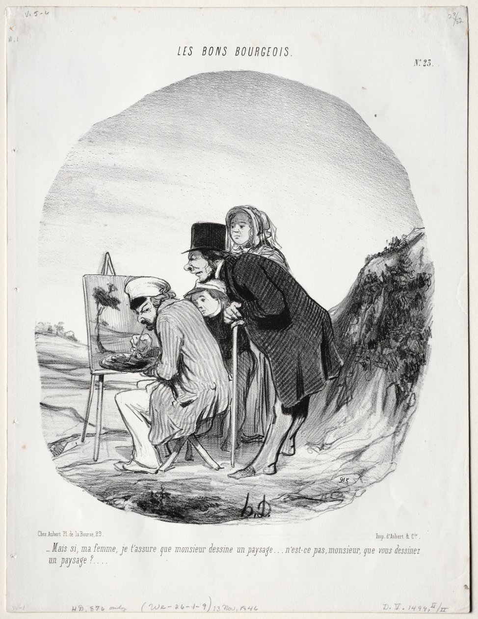 Il Buon Borghese, Tavola 23: "Ma sì, mia cara, ti assicuro che questo signore sta disegnando un paesaggio...non è vero, signore, che sta disegnando un paesaggio?" da Honoré Daumier