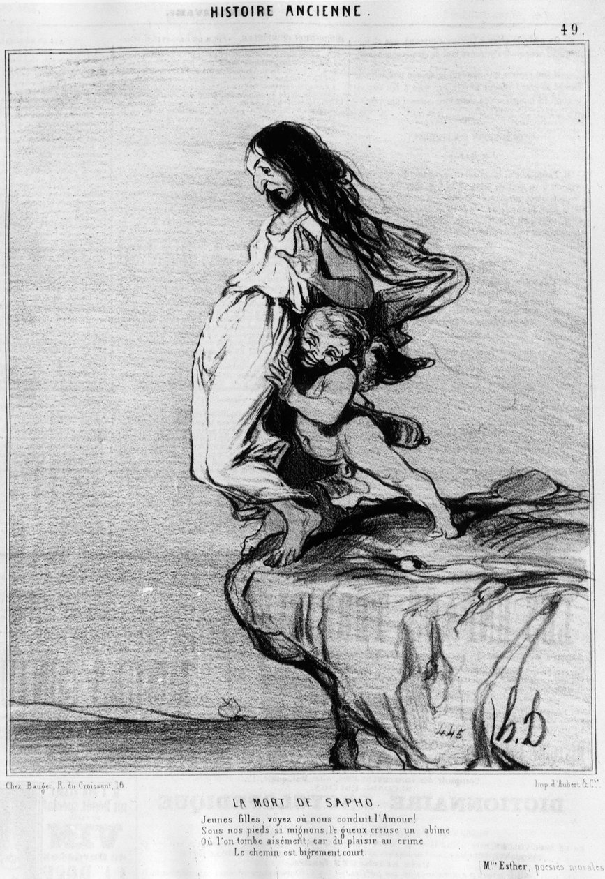 La morte di Saffo (Saffo). “Giovane donna, vedi o guidaci Amore! Sotto i nostri piedi così carini, il mendicante scava un abisso, o cadiamo facilmente; perché dal piacere al crimine la via è molto breve.” Serie de l