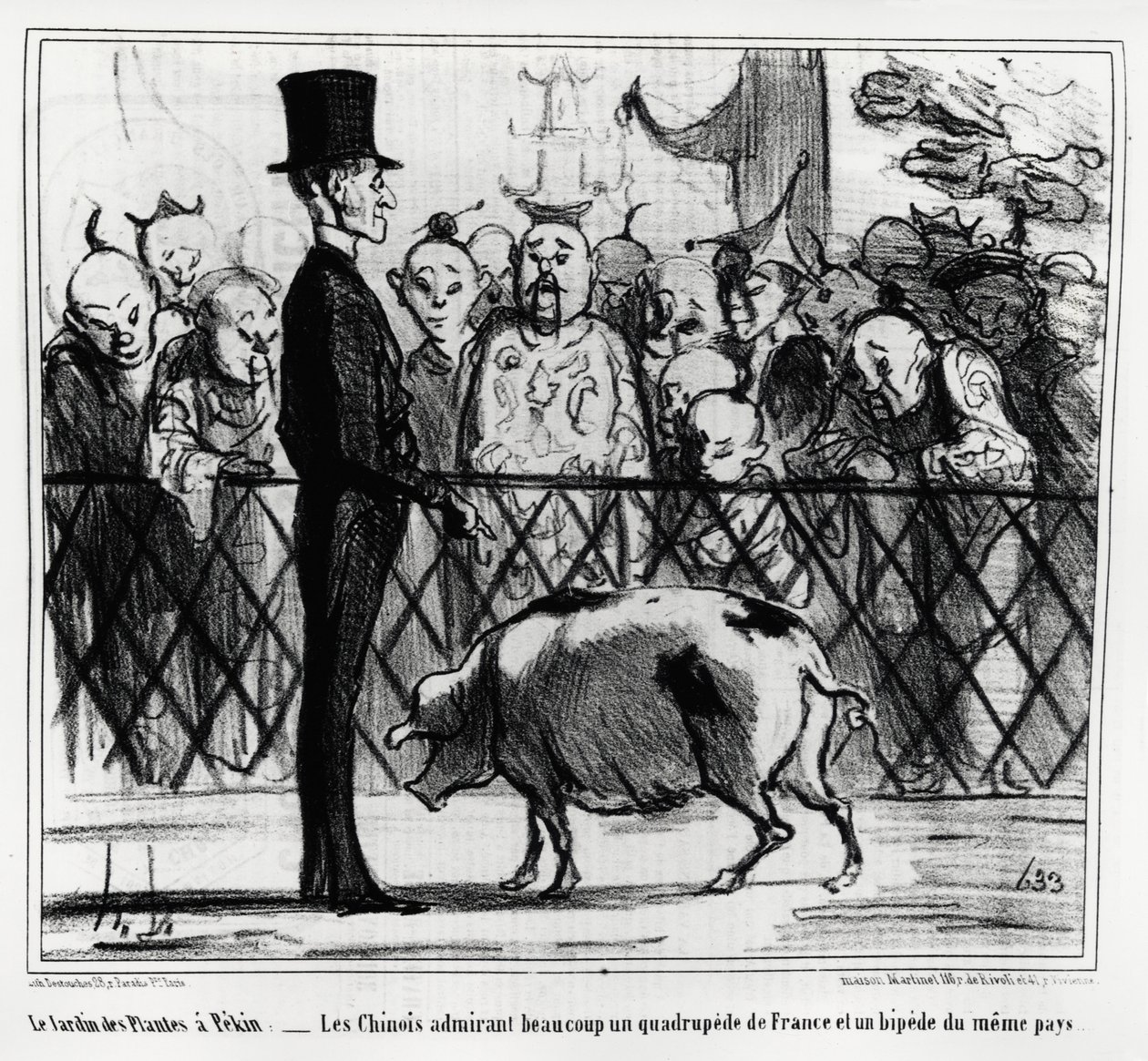 Il giardino delle piante a Pechino: i cinesi ammirano un quadrupede di Francia e un bipede dello stesso paese (illustrazione di Honoré Daumier, pubblicata in Charivari, Cina Attualità) da Honoré Daumier