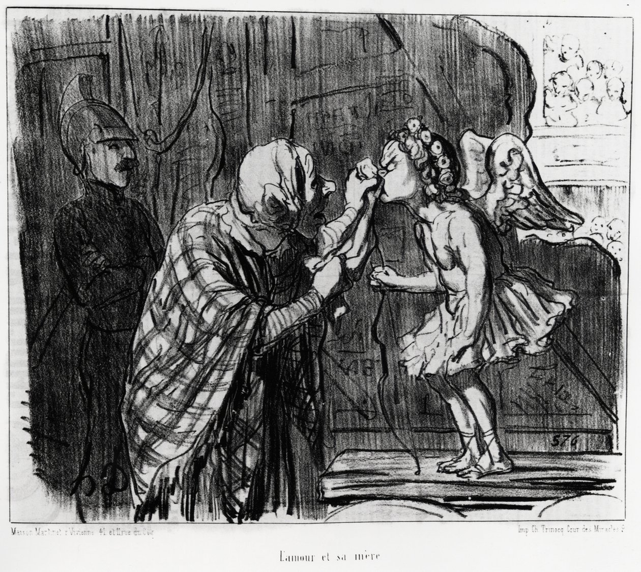 Schizzo teatrale: amore e madre (illustrazione di Honoré Daumier, pubblicata in Charivari, 19 dicembre 1853) da Honoré Daumier