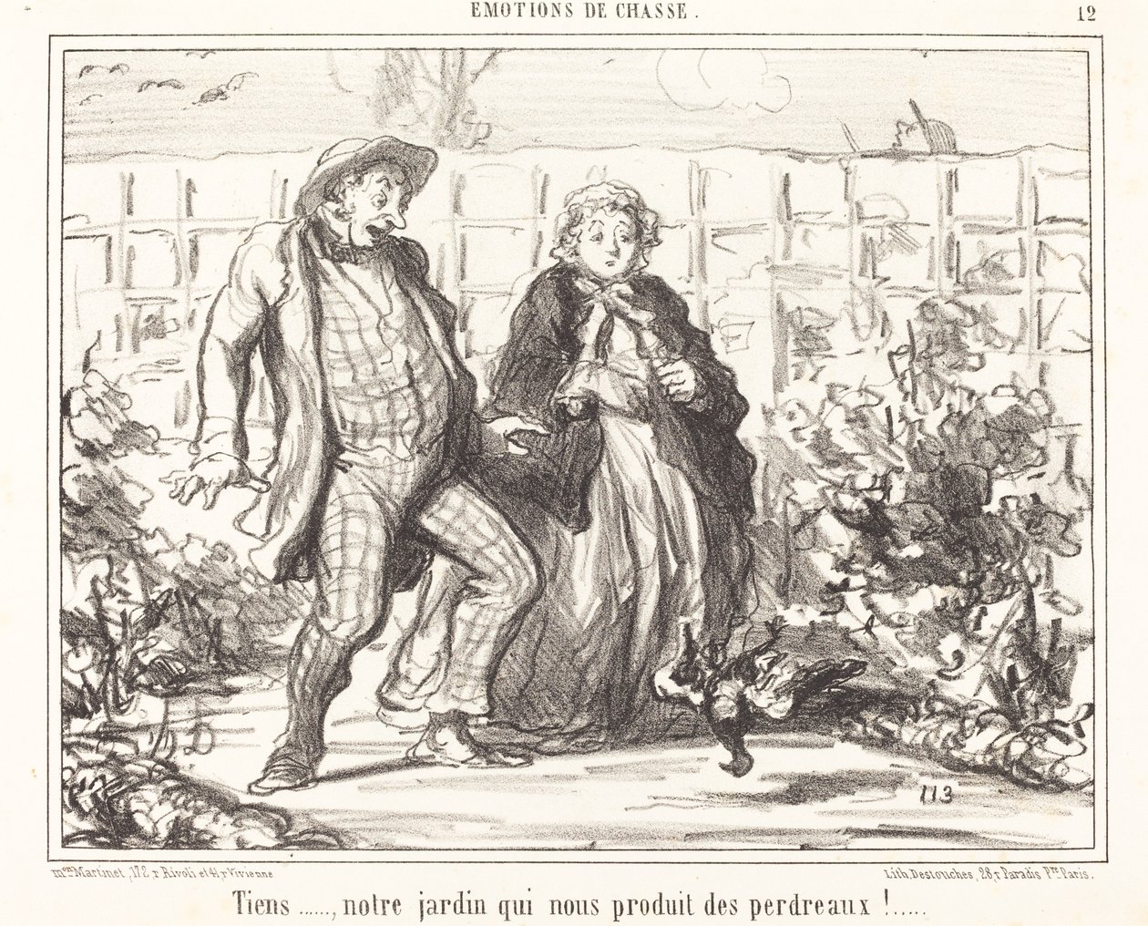 Tiens... notre jardin... produit des perdreaux!... da Honoré Daumier