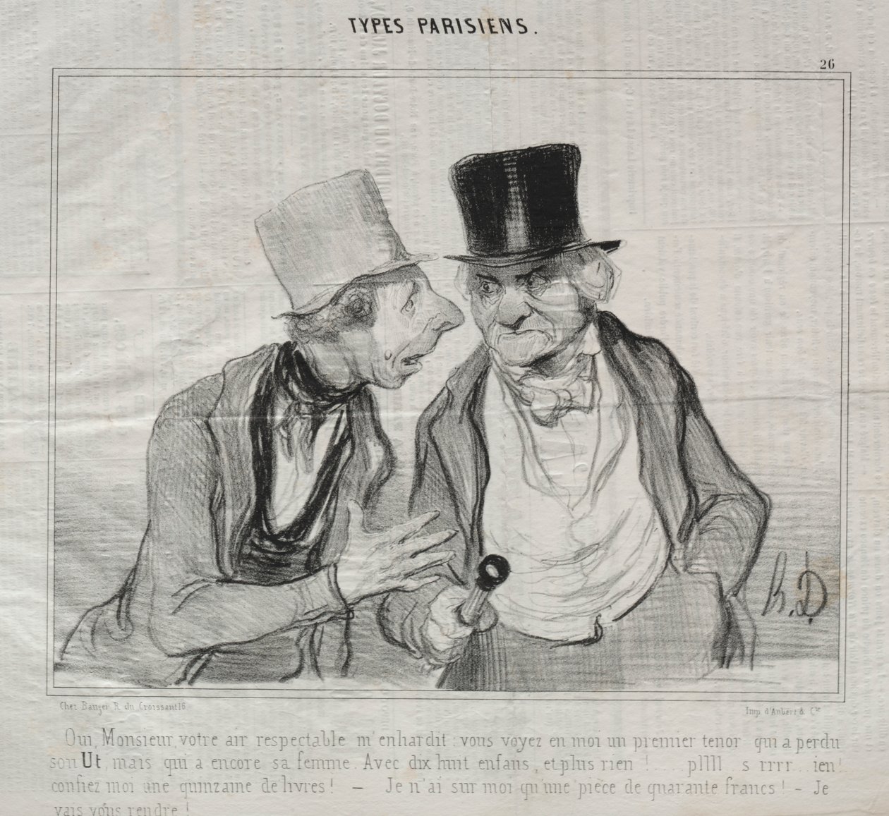 Tipi Parigini, tavola 26: Sì, Signore, il suo aspetto rispettabile mi incoraggia... da Honoré Daumier