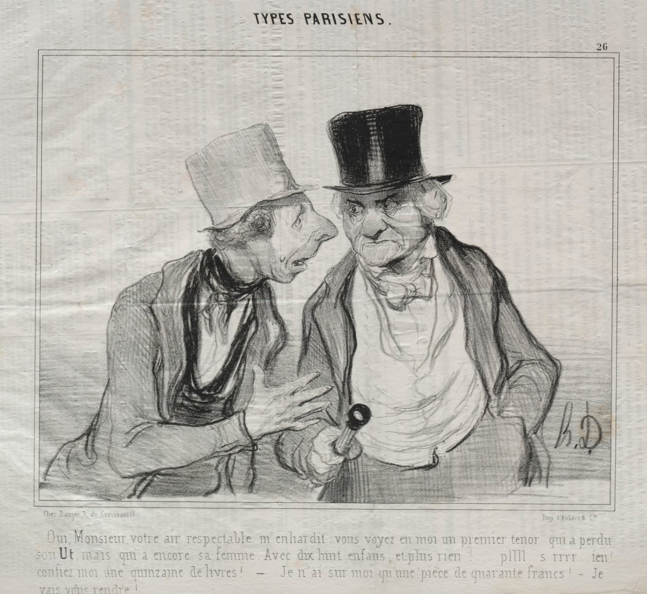 Tipi parigini, tavola 26: Sì, signore, il suo aspetto rispettabile mi incoraggia... da Honoré Daumier