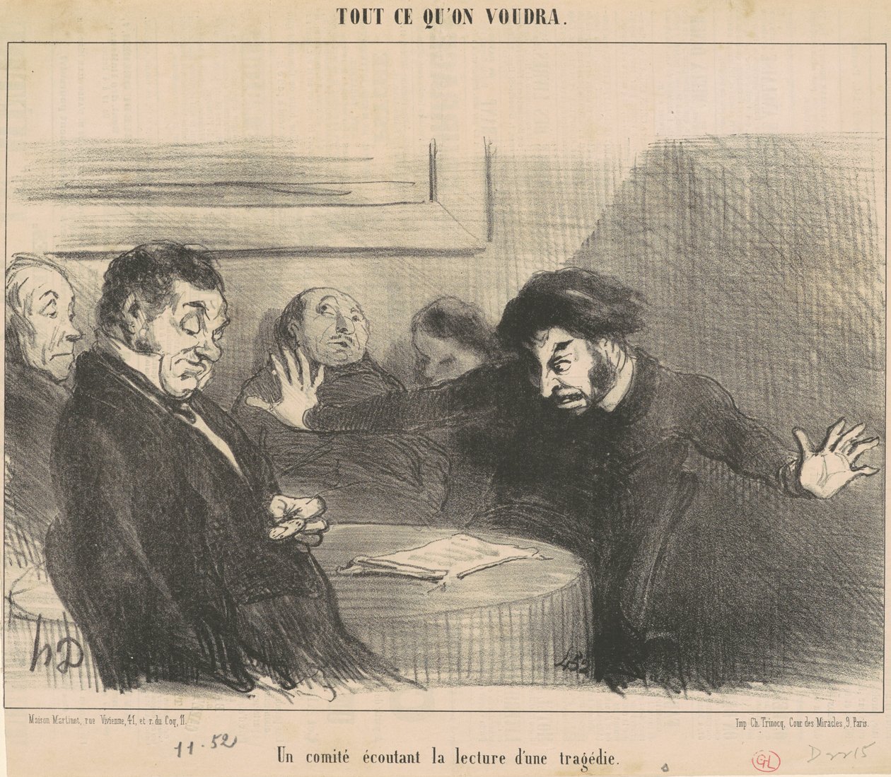 Un comitato che ascolta la lettura di una tragedia da Honoré Daumier