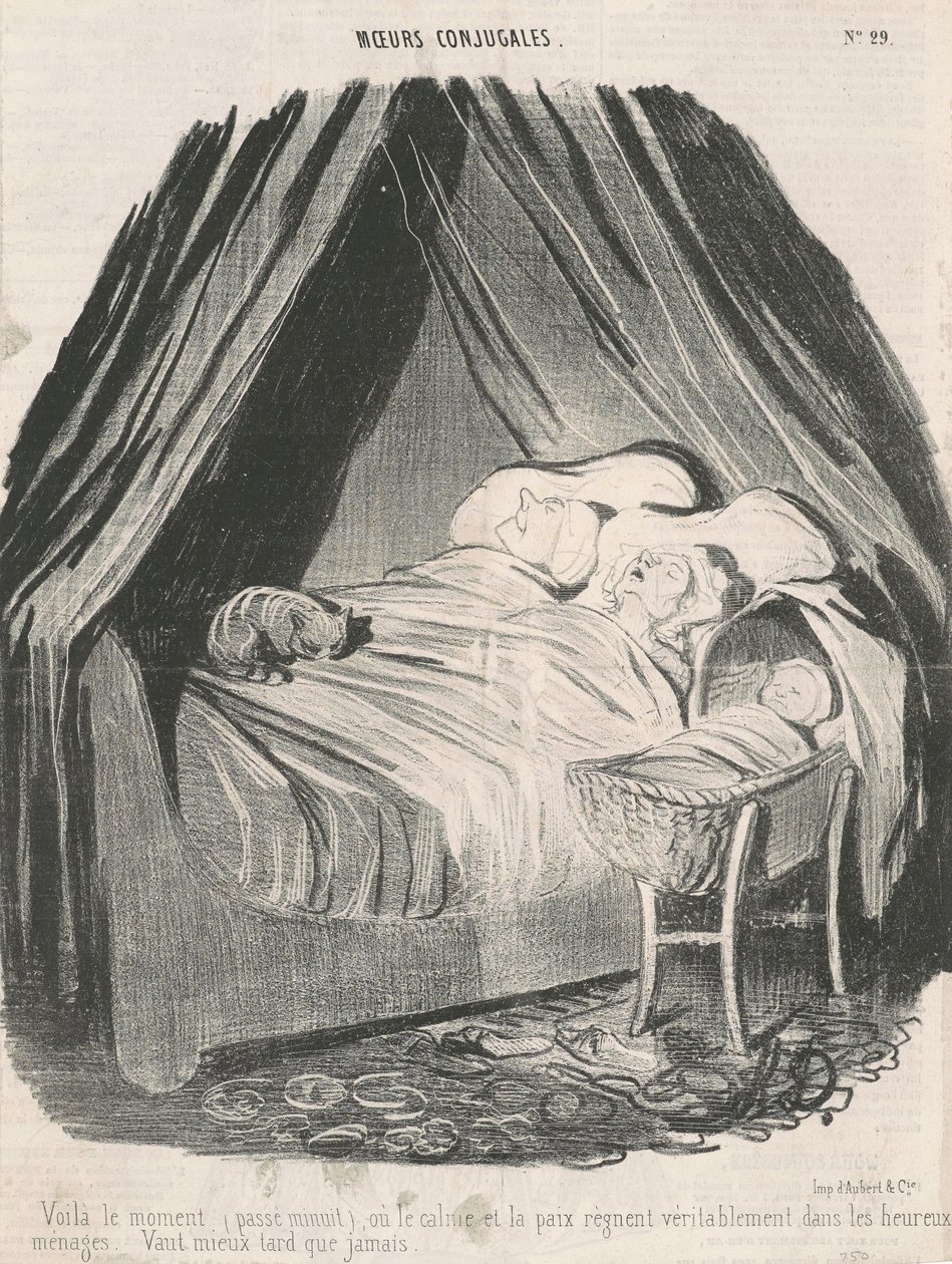 Ecco il momento (passata mezzanotte) in cui la calma e la pace regnano veramente nelle famiglie felici. Meglio tardi che mai. da Honoré Daumier