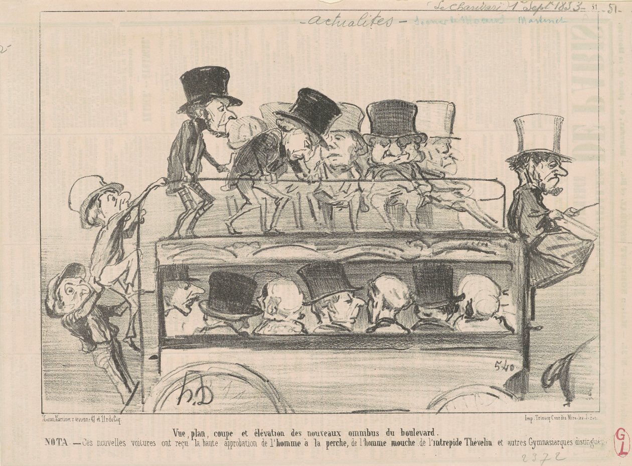 Vista... e elevazione degli... omnibus del boulevard... da Honoré Daumier