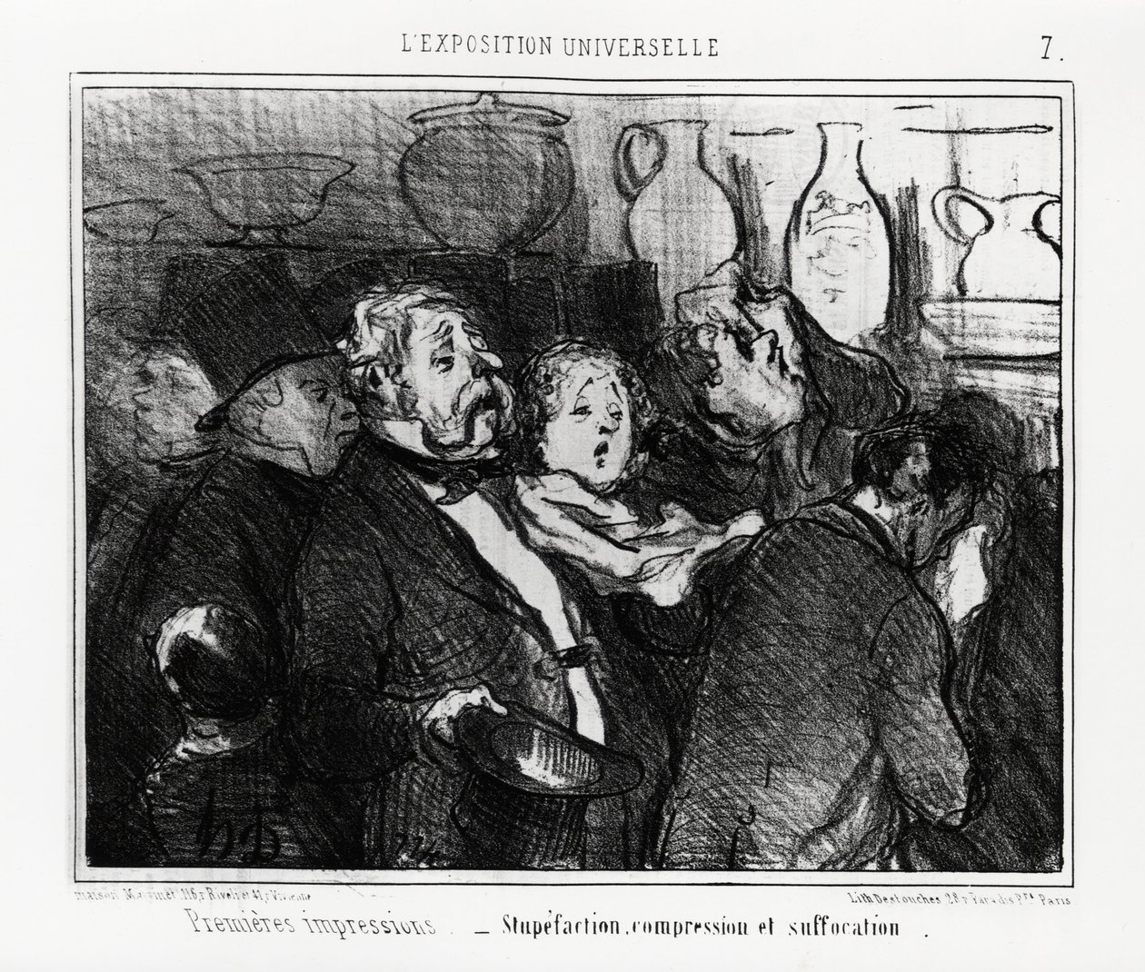 Esposizione mondiale: prime impressioni: stupore, compressione e soffocamento. Illustrazione di Honore Daumier, pubblicata in 