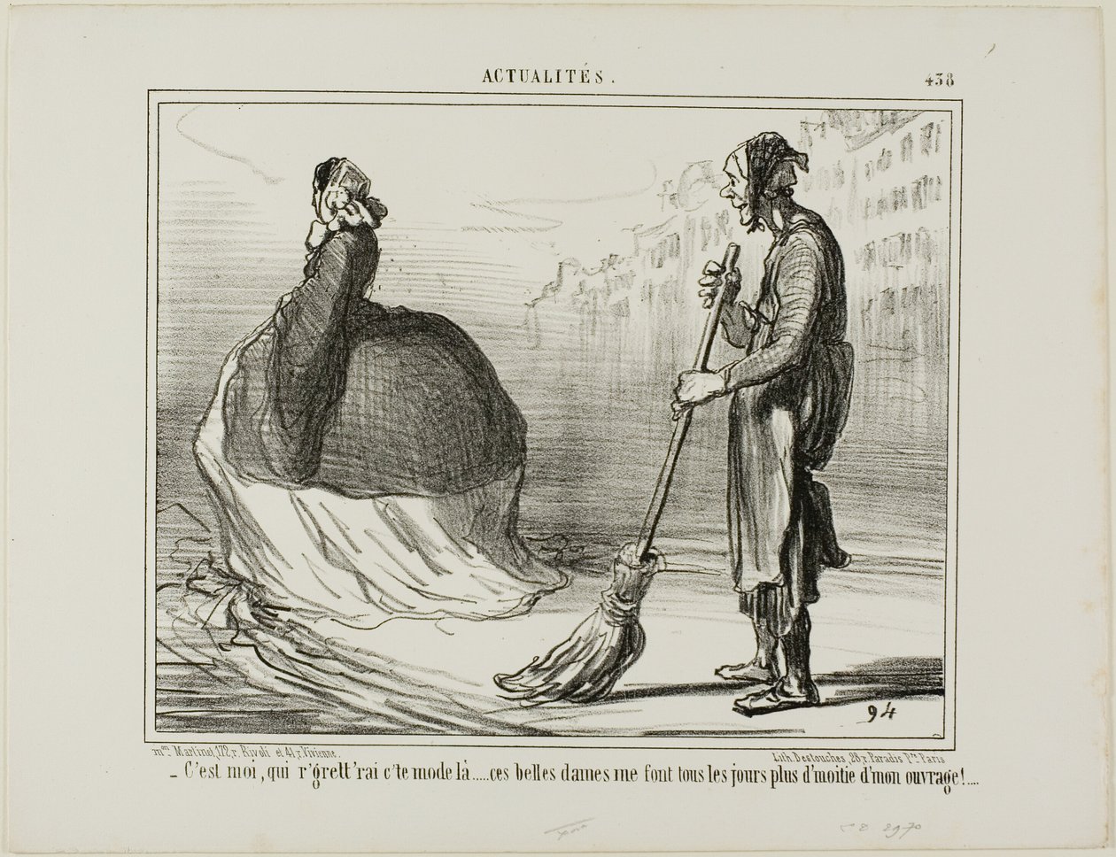 "Mi dispiacerebbe se un giorno questo modo di fare passasse di moda... queste signore fanno metà del mio lavoro!", targhetta 438 di Actualités da Honoré Victorin Daumier