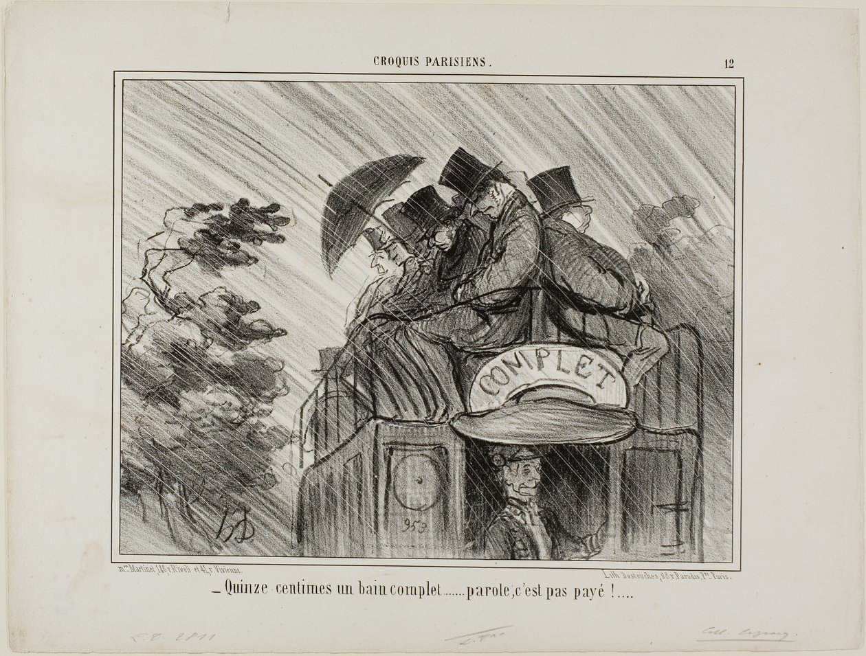"- Solo 15 centesimi per un bagno completo.... che affare!", lastra 12 da Croquis Parisiens da Honoré Victorin Daumier
