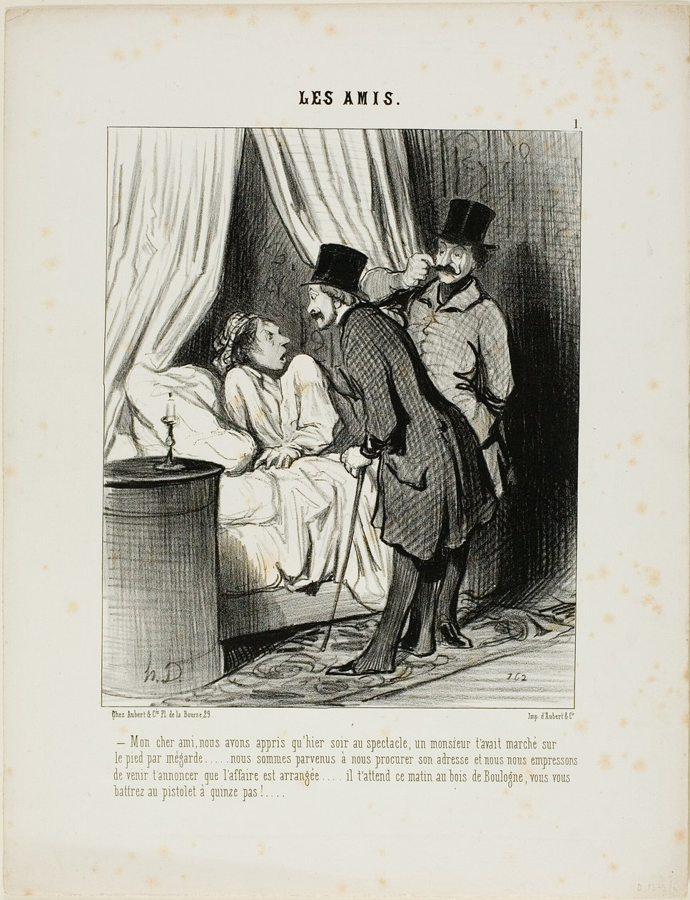 "- Mio caro amico, abbiamo appreso ieri a teatro che un signore ha inavvertitamente pestato il tuo piede.... Siamo venuti a prendere il suo indirizzo e siamo ansiosi di annunciare che la faccenda è sistemata.... Vi aspetta questa mattina al Bo da Honoré Victorin Daumier
