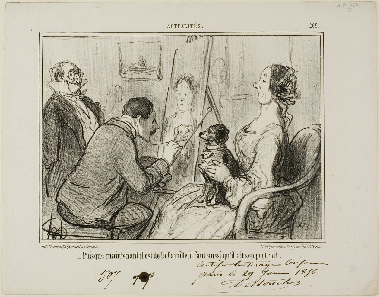 "Poiché ormai fa parte della famiglia, deve farsi ritrarre anche lui", tavola 269 da Actualités da Honoré Victorin Daumier