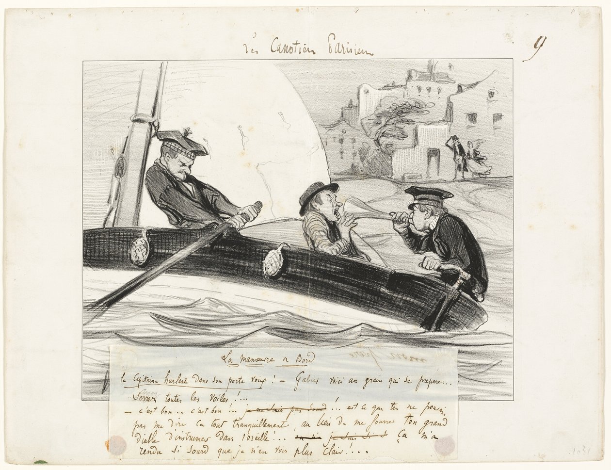 Una manovra in barca, tavola nove di Les Canotiers Parisiens da Honoré Victorin Daumier
