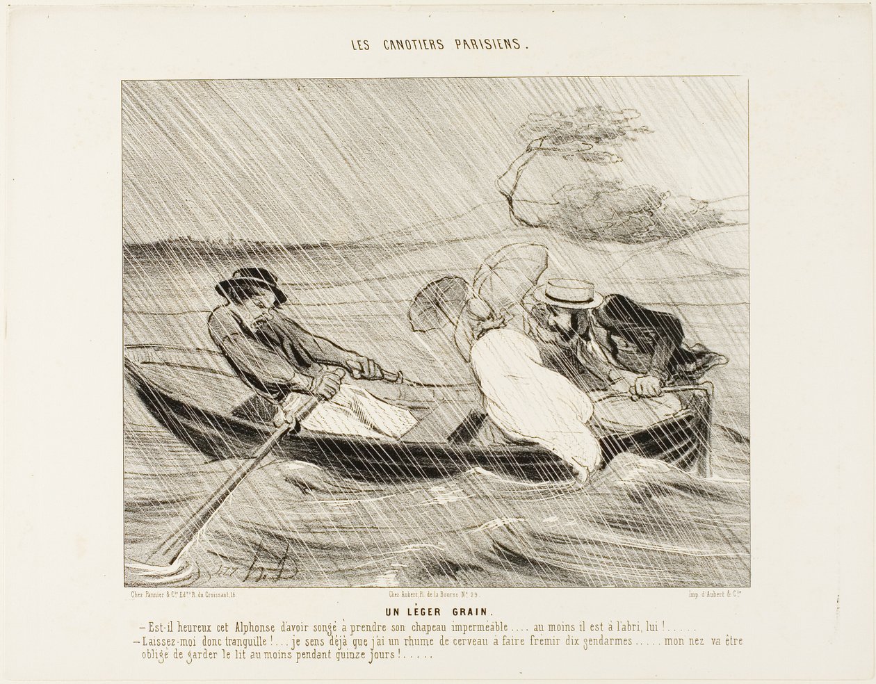 Un leggero temporale (Un leger grain), tavola 8 da I canoisti parigini (Les canotiers Parisiens) da Honoré Victorin Daumier